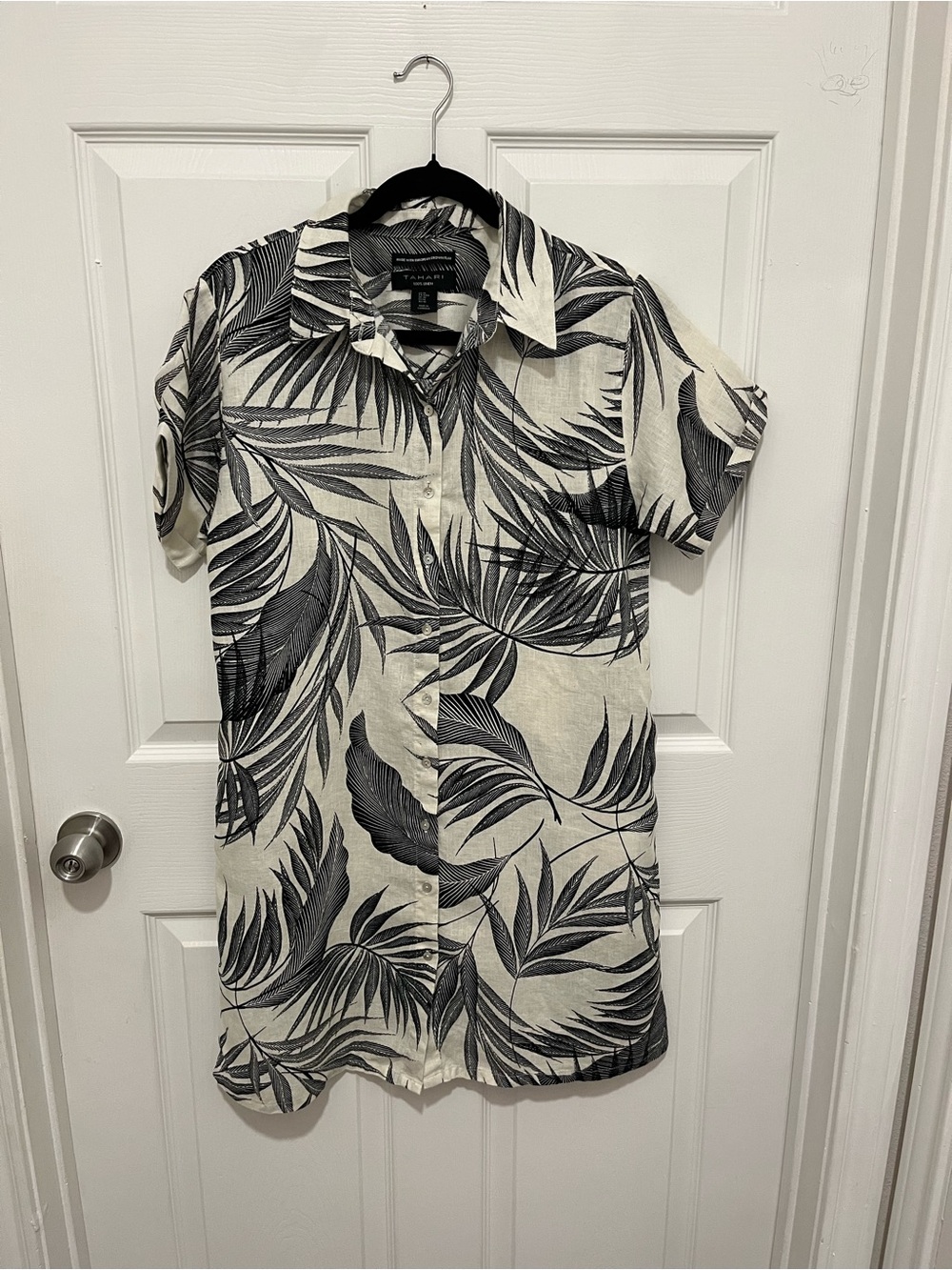 NWOT Tahari Linen Palm Leaf Print Shirt Dress Size M